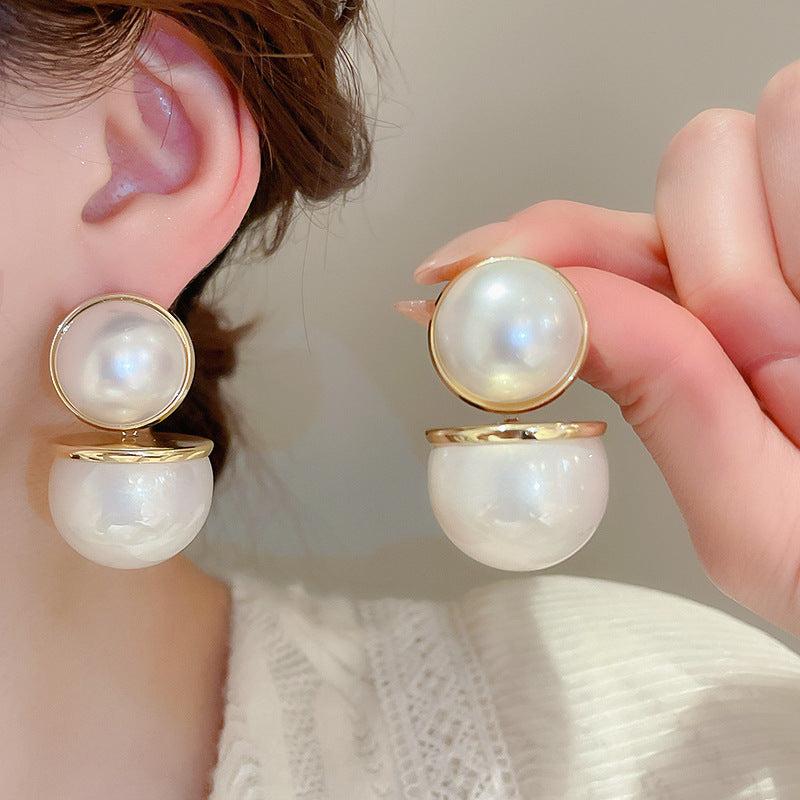 Orecchini a perno con perle stile vintage francese elegante con perni in acciaio placcato per donna, uso quotidiano, design rotondo geometrico minimalista, look di lusso