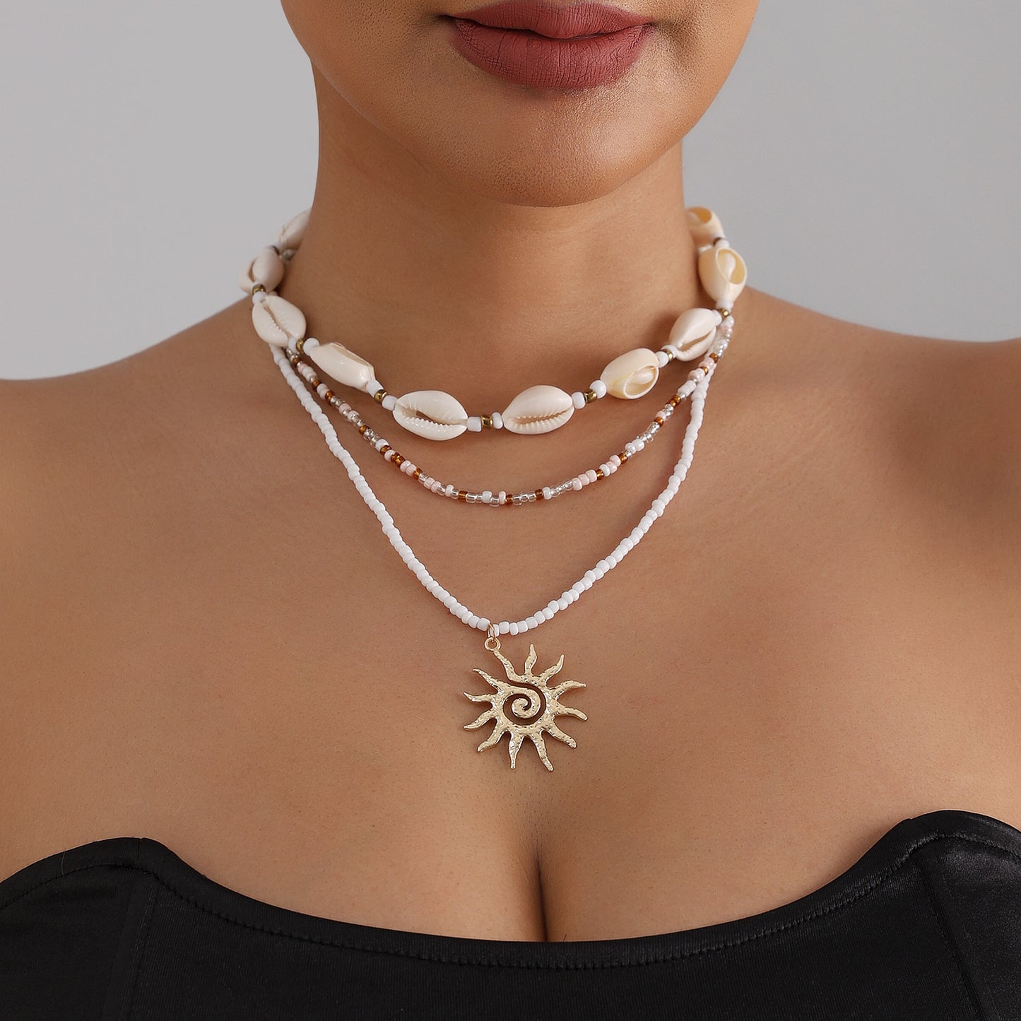 Casual Multi-Layer Geometric Sunflower Alloy Plated Necklace for Women
