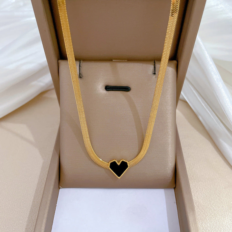 Geometric Heart Pendant Necklace for Women Titanium Steel Plated Gold Heart Chain Minimalist Sweet Locket Necklace