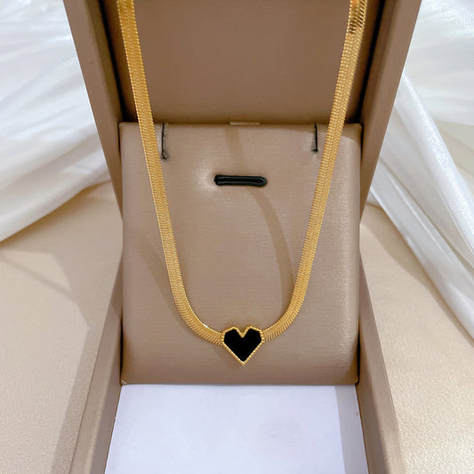 Geometric Heart Pendant Necklace for Women Titanium Steel Plated Gold Heart Chain Minimalist Sweet Locket Necklace