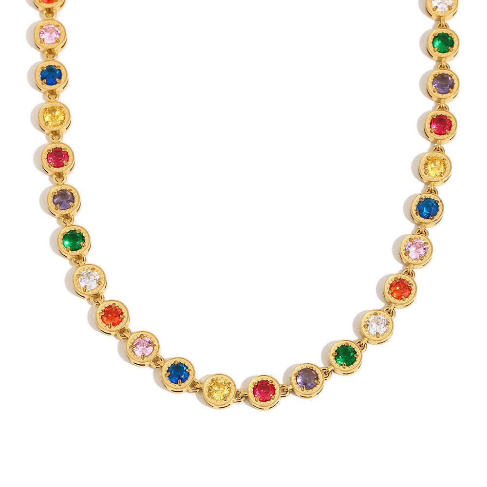 Minimalist Geometric Pendant Necklace and Bracelet Set in Stainless Steel with 18K Gold Plating and White Zircon Accents for Women