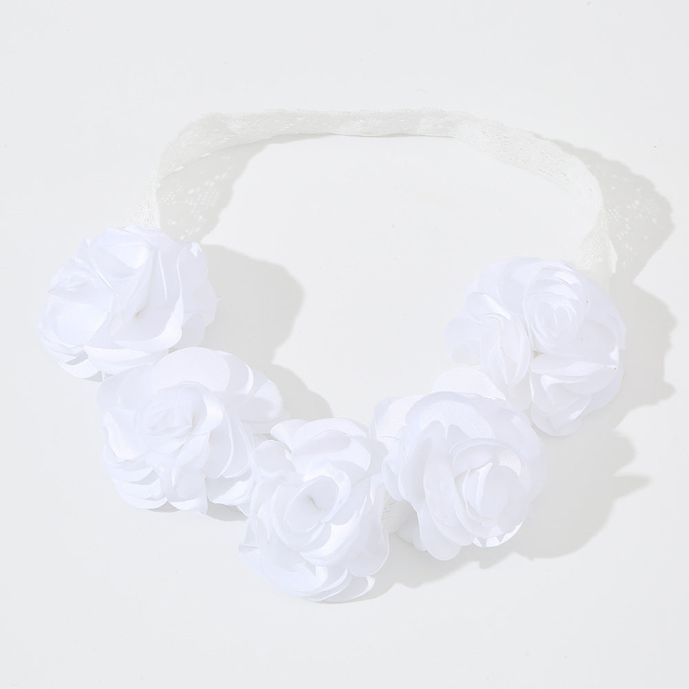 Set di Graziosi Cerchietti Minimalisti per Bambini con Cinque Fiori in Chiffon Bianco