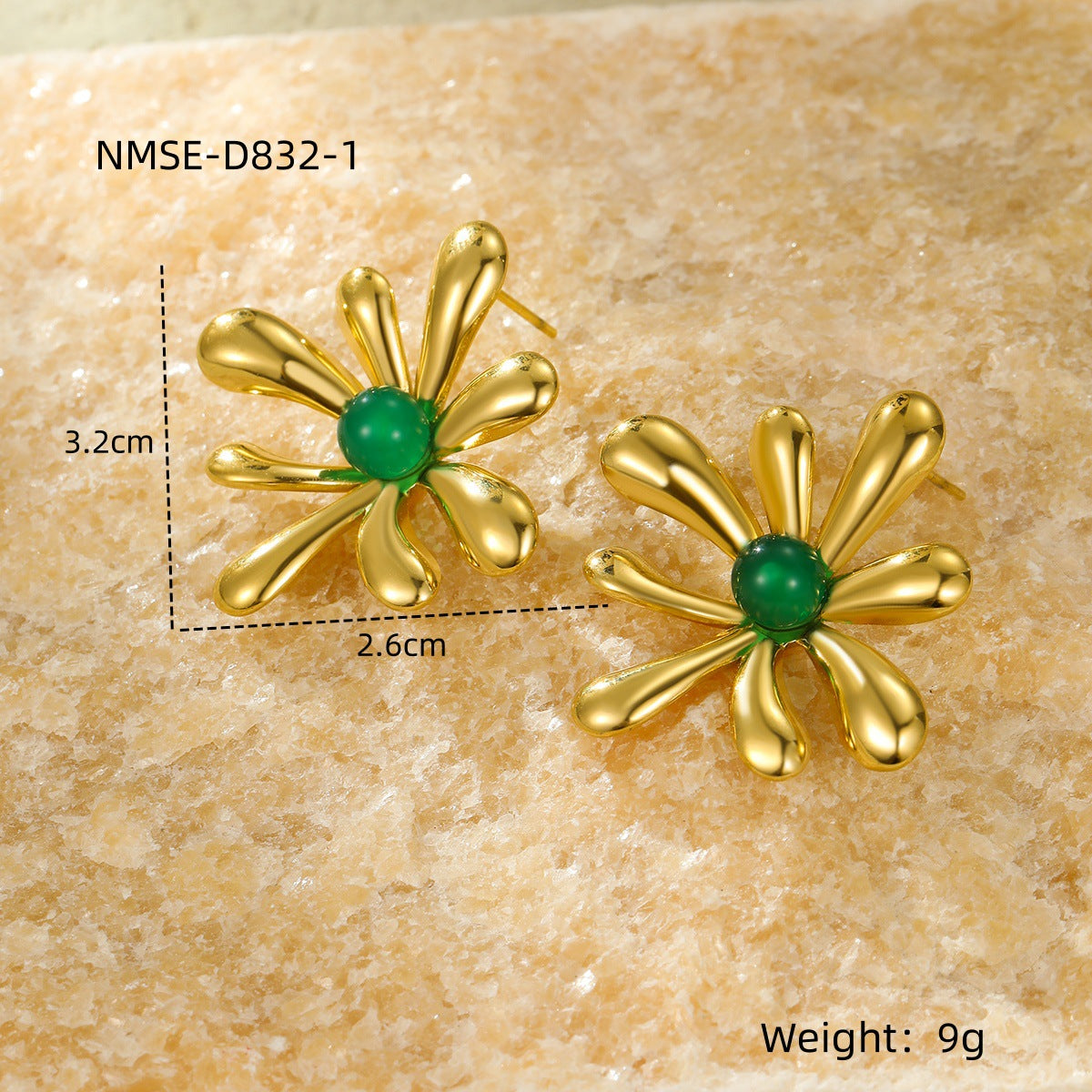 Pendientes Vintage de Acero Inoxidable con Forma de Girasol, Chapado en Oro de 18K e Incrustaciones de Piedras Naturales para Mujer