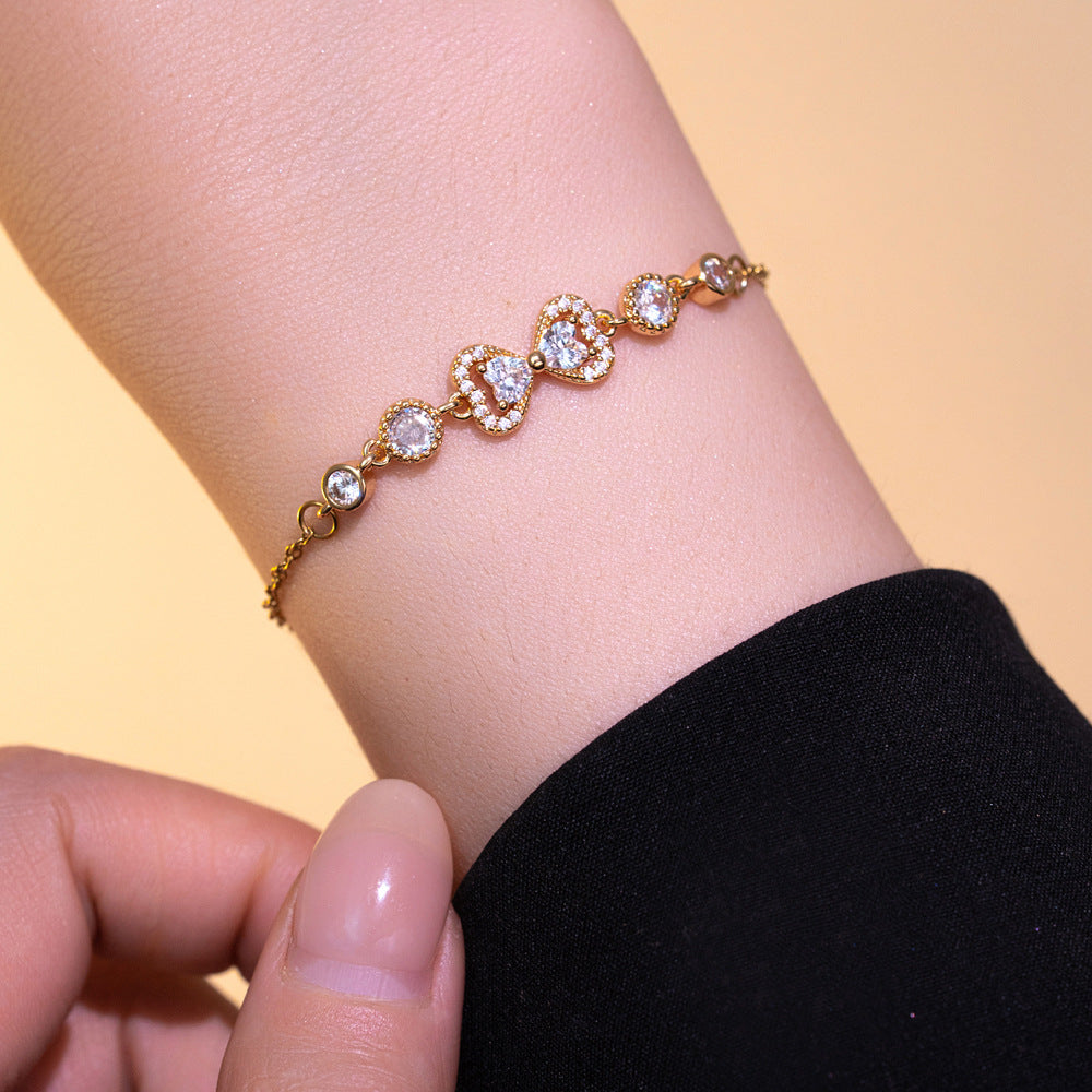 Elegante pulsera de acero de titanio en forma de lazo con incrustaciones de circonita, ajustable para mujer, accesorio de moda de lujo