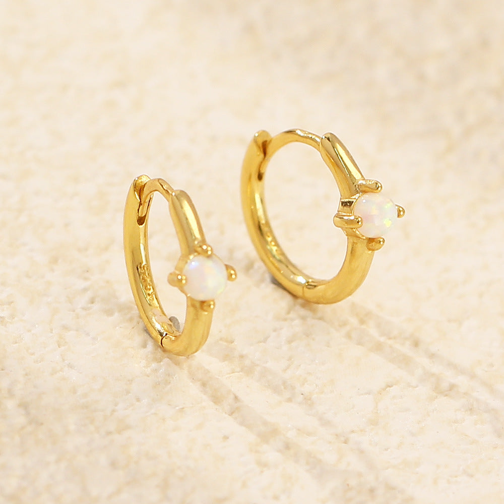 Pendientes minimalistas de plata de ley S925 con incrustaciones de ópalo y diseño geométrico para mujer