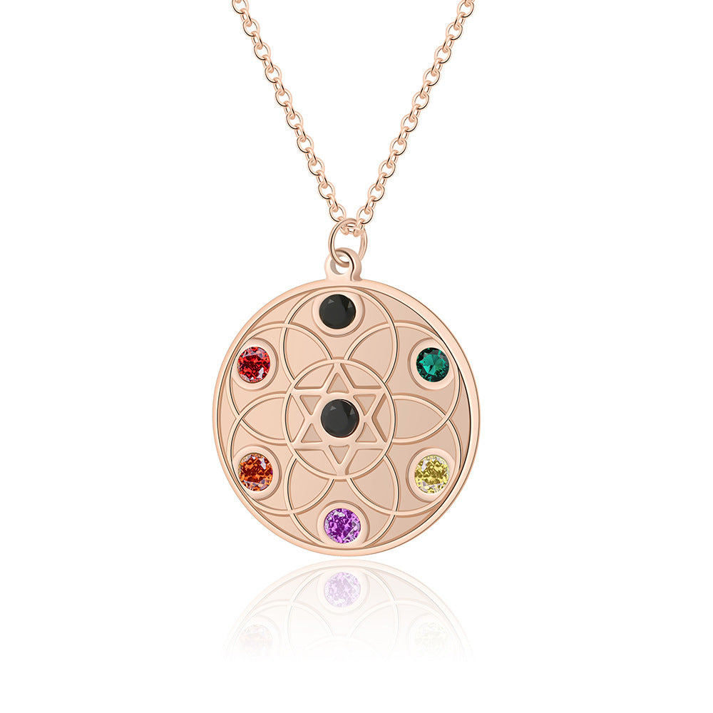 Collar minimalista redondo geométrico de acero titanio para mujer con baño de oro e incrustaciones de pedrería de colores