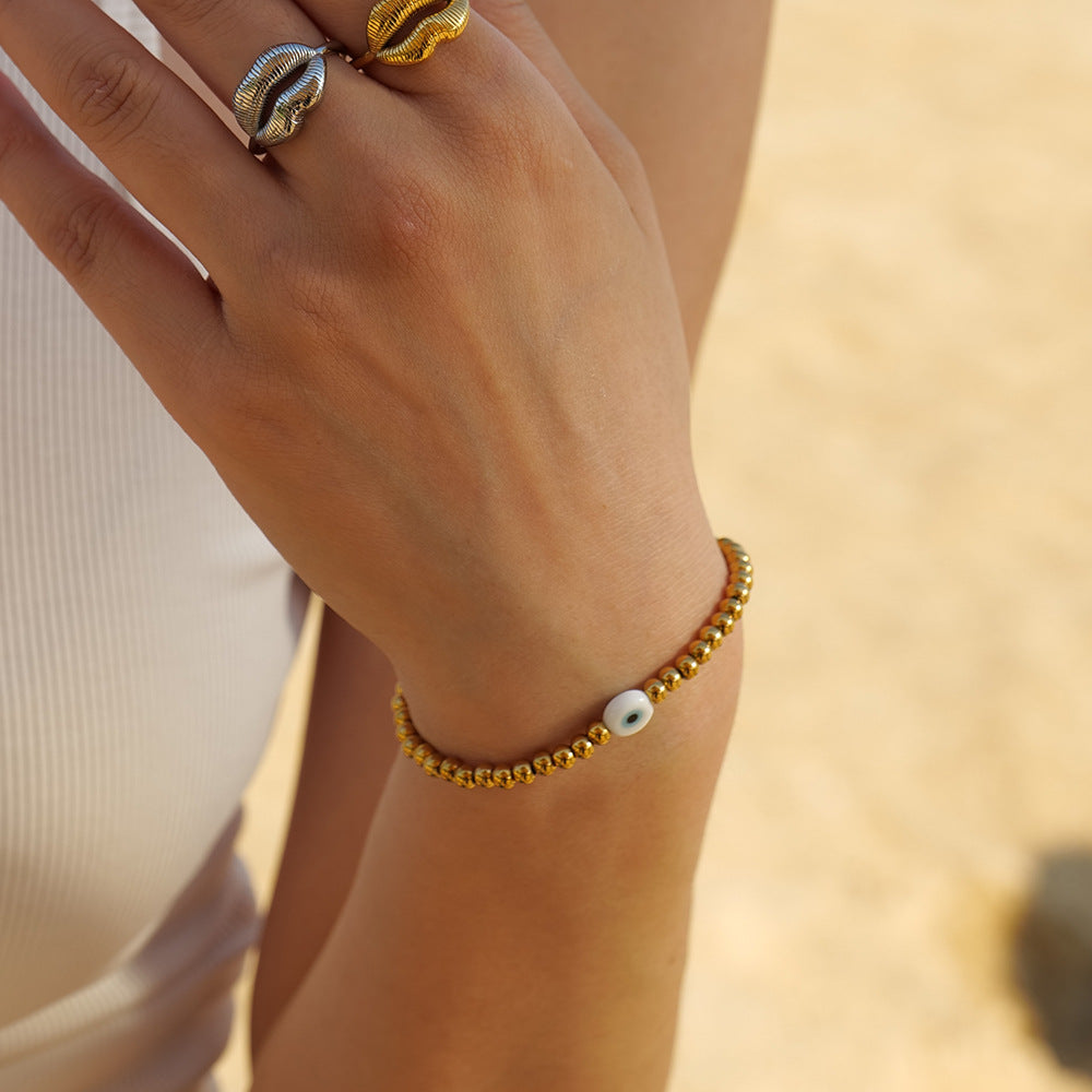 Trendy Geometric Evil Eye 18K Gold Plated Stainless Steel Elastic Bracelet for Women