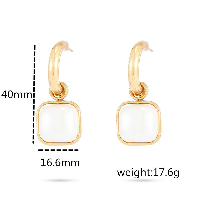 Orecchini da donna alla moda con perle geometriche in acciaio al titanio placcato oro 18 carati