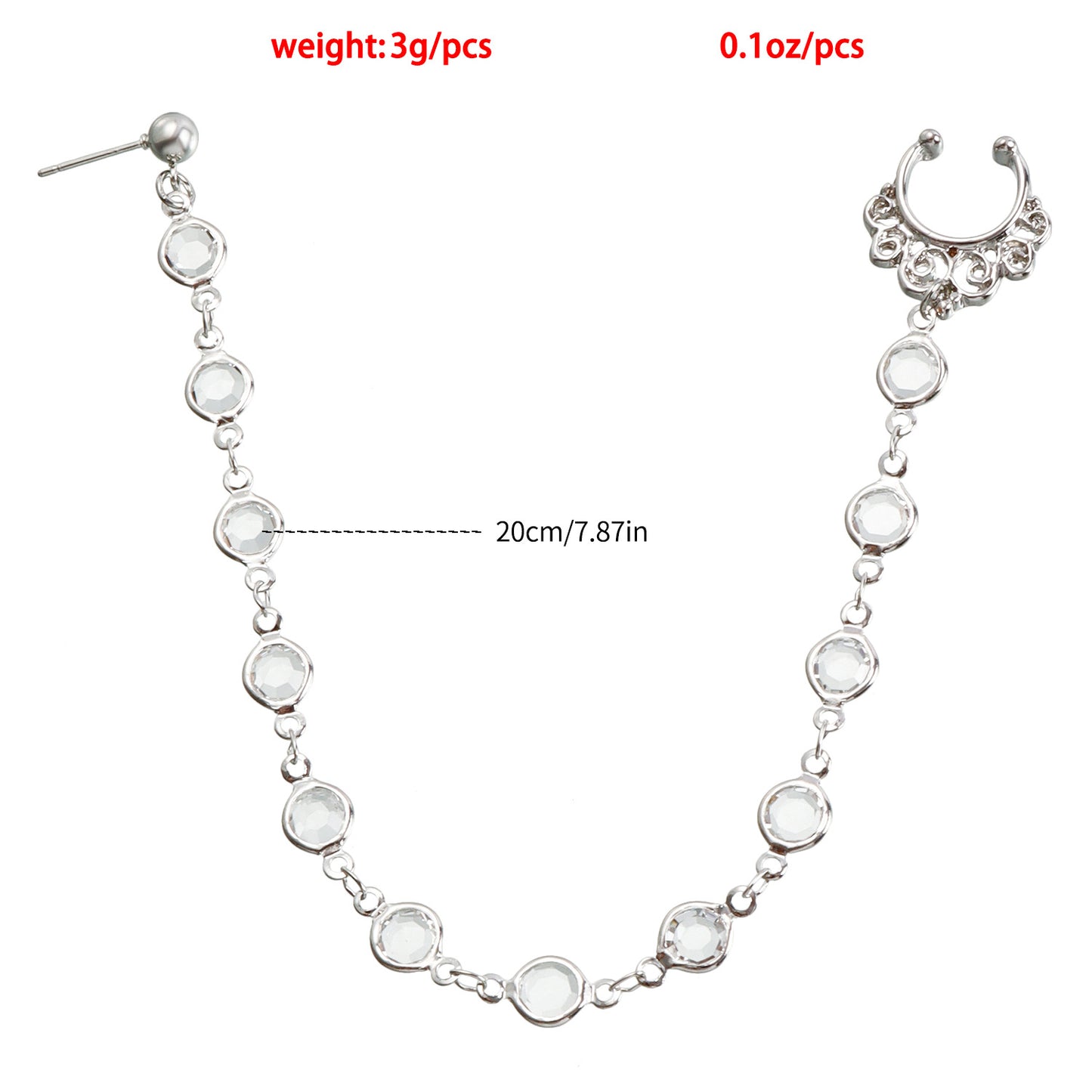 Minimalist Ethnic Geometric Metal Nose Chain with Rhinestone Plated Finish for Unisex