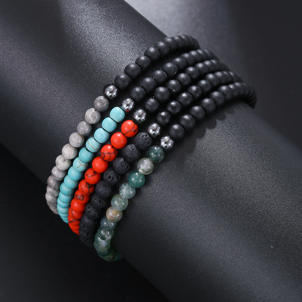 Round Agate Turquoise Stretch Bracelet for Men and Women
