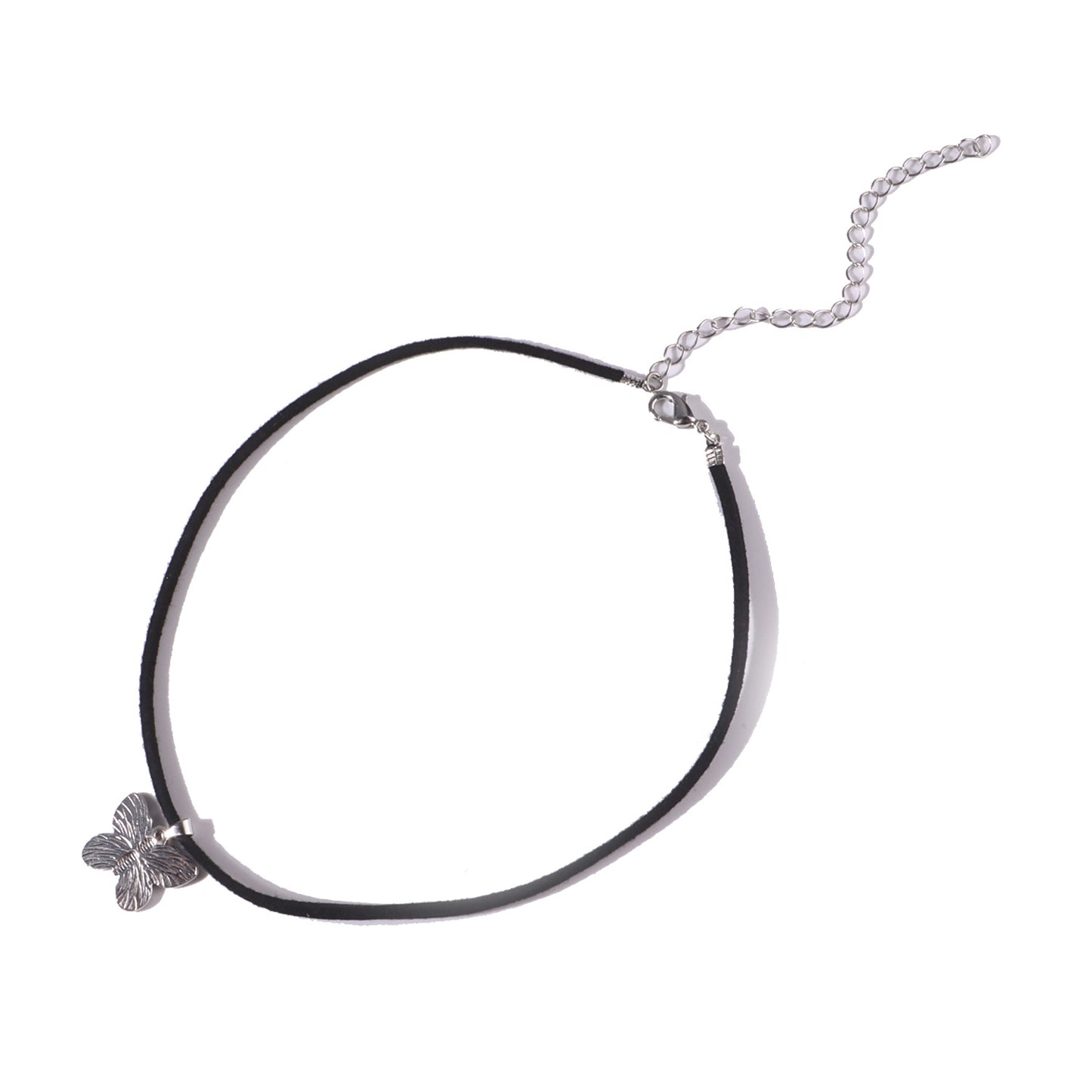 Punk Style Butterfly Pendant Necklace for Women with Electroplated Alloy and Faux Suede Cord
