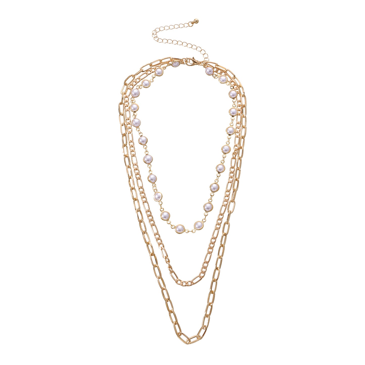 Minimalist Pearl Pendant Necklace for Women with Alloy Chain and Plated Finish Multi-Layer Fashion Jewelry