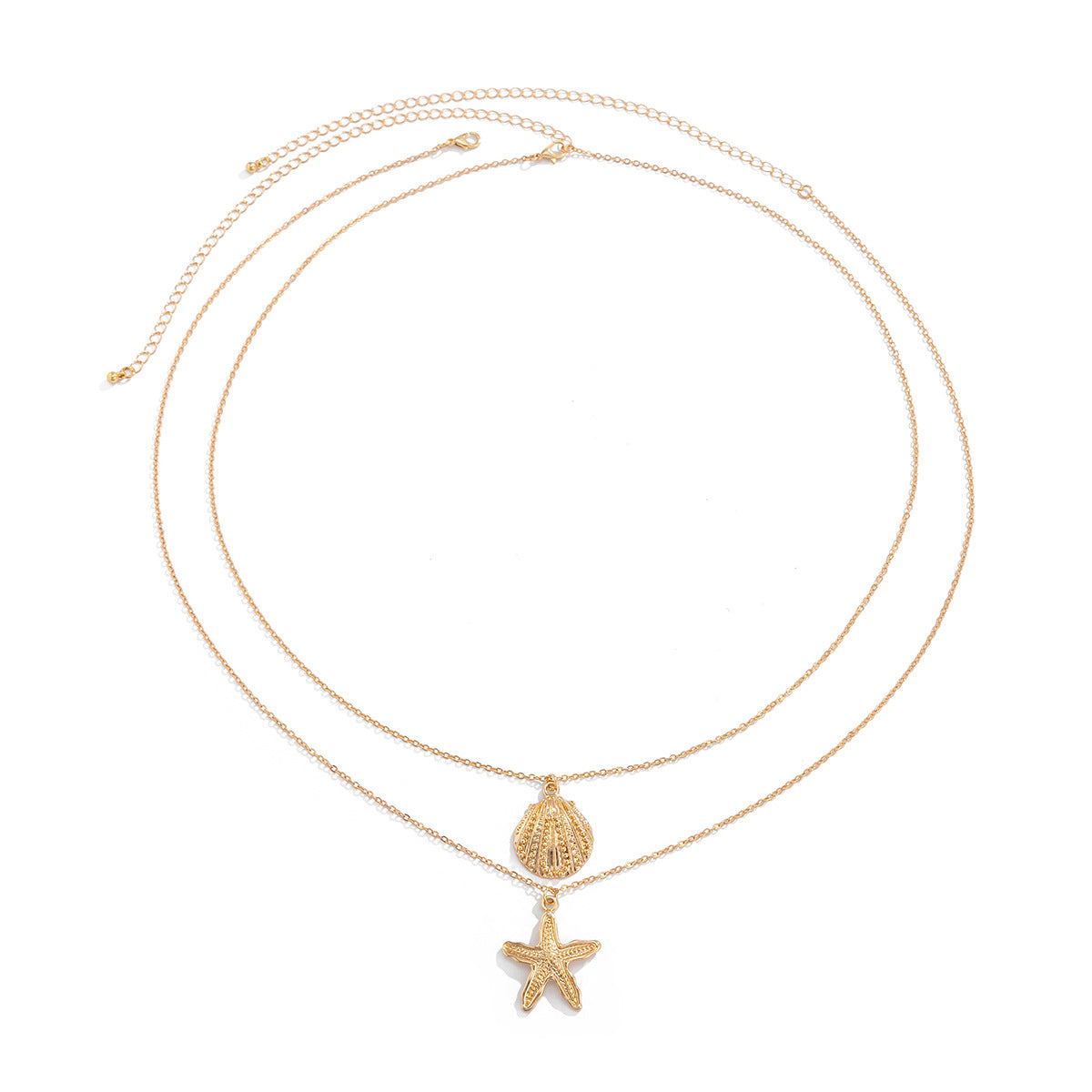 Cinturón de cadena minimalista con estrellas de mar y conchas, para mujer, con doble lazo y cadena serpiente fina de aleación y hierro chapado en cobre
