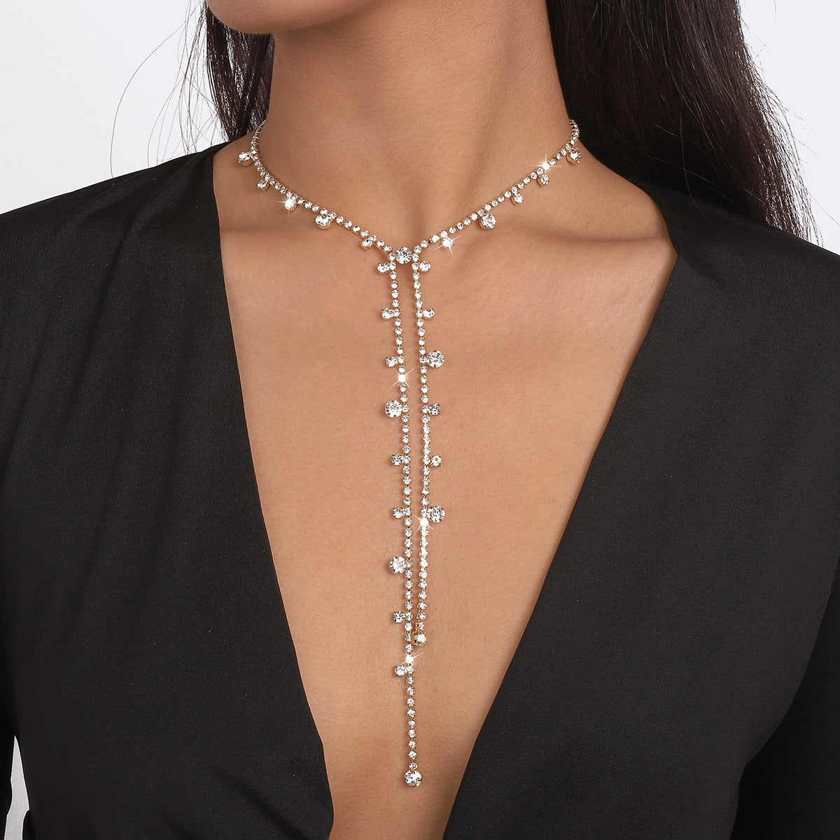 Gargantilla geométrica de diamantes de imitación con flecos, dulce y atrevida, para mujer con cadena tipo box bañada