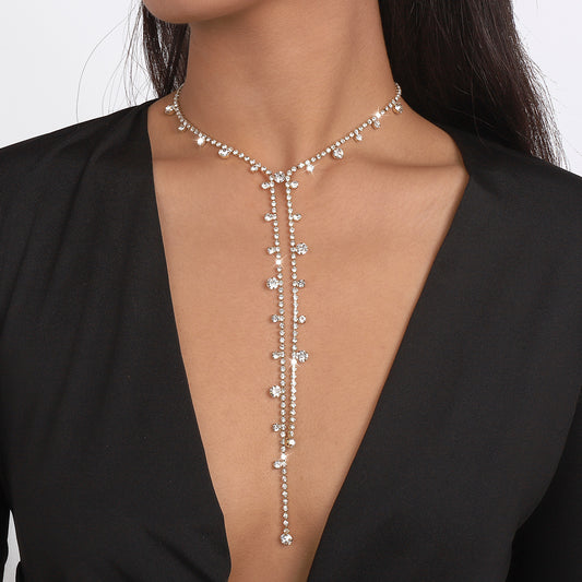 Gargantilla geométrica de diamantes de imitación con flecos, dulce y atrevida, para mujer con cadena tipo box bañada