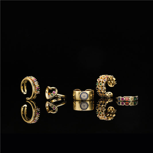 Geometric Gold Plated Brass Micro-Inlaid Cubic Zirconia Ring for Women