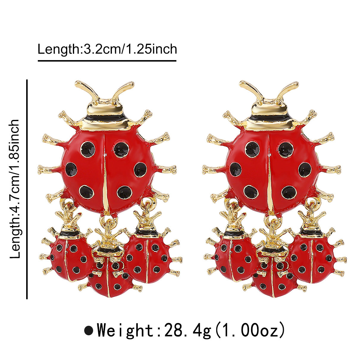 Orecchini a forma di coccinella in lega stile Ins con finitura smaltata, gioielli da donna con insetti cartoon