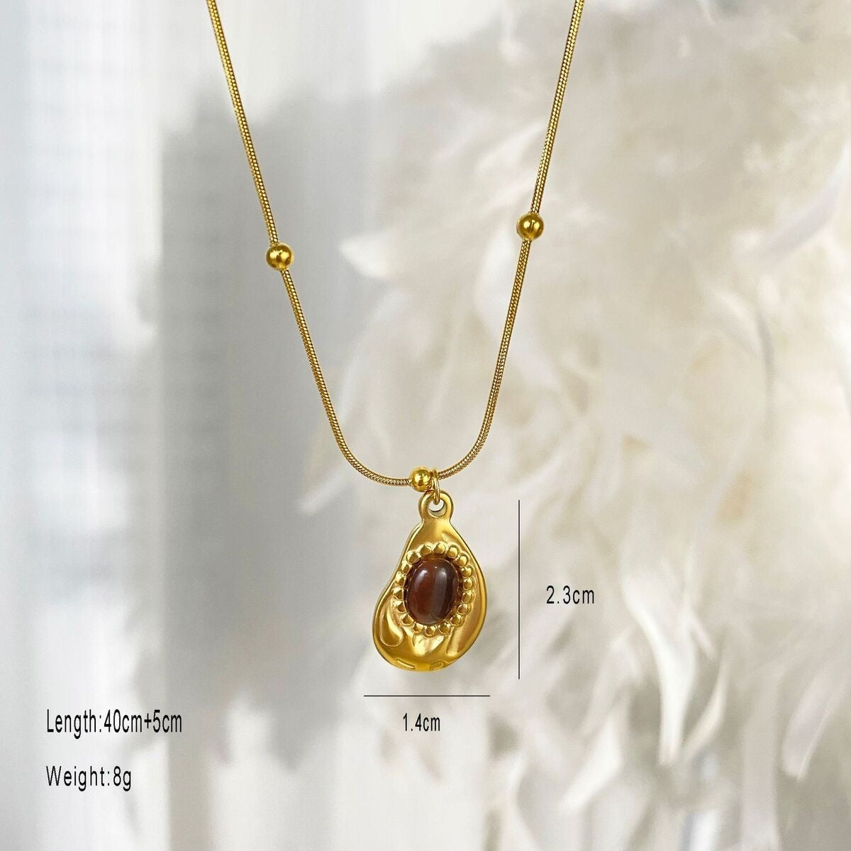 Vintage Geometric Heart Tiger's Eye Titanium Steel Necklace Plated