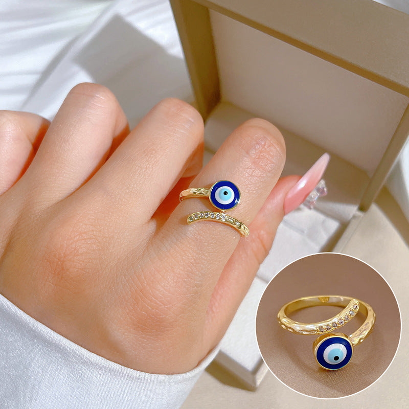 Luxury Minimalist Plated Brass Crown Rhinestone Adjustable Ring for Women