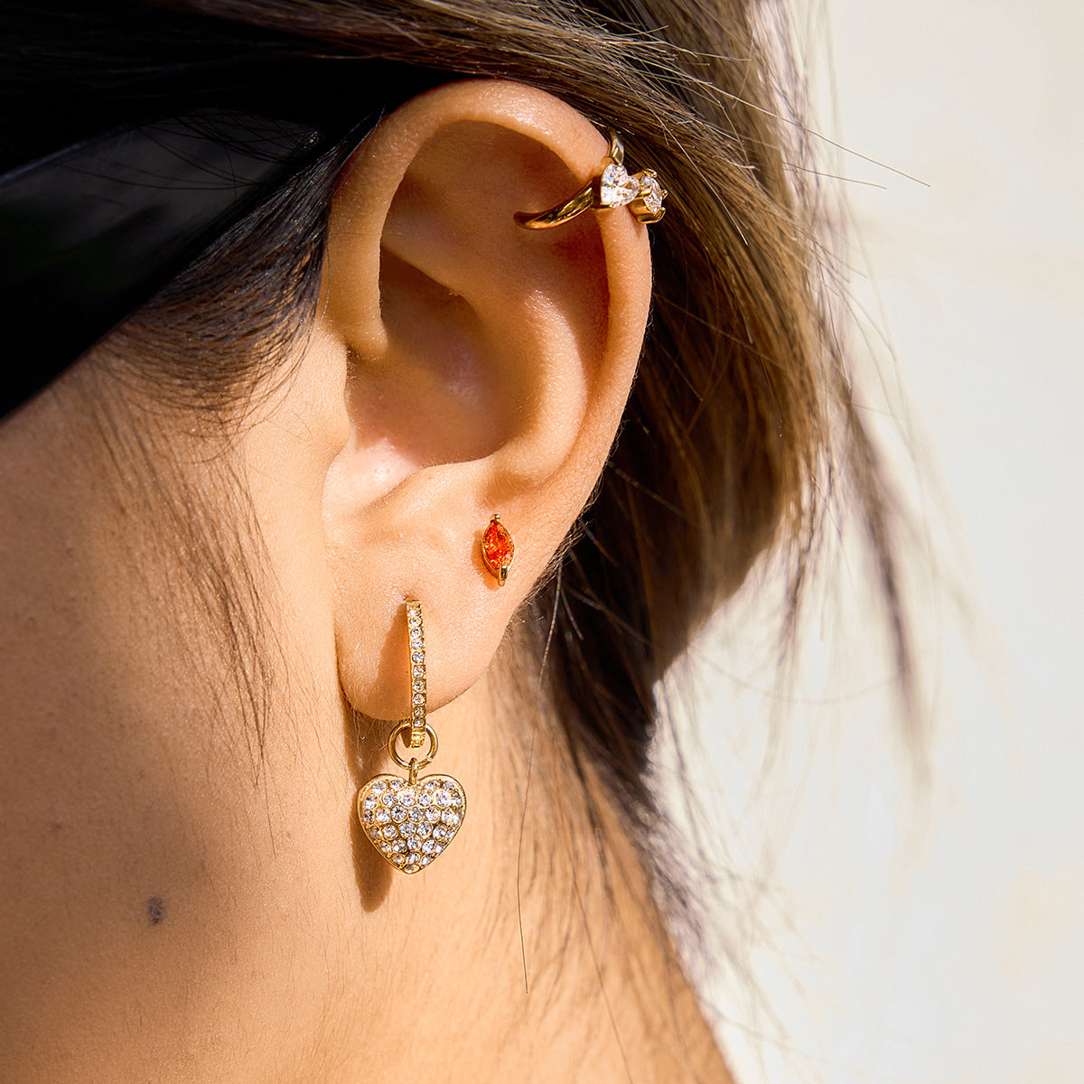 Elegant Heart Rhinestone Plated Stainless Steel Earrings for Women