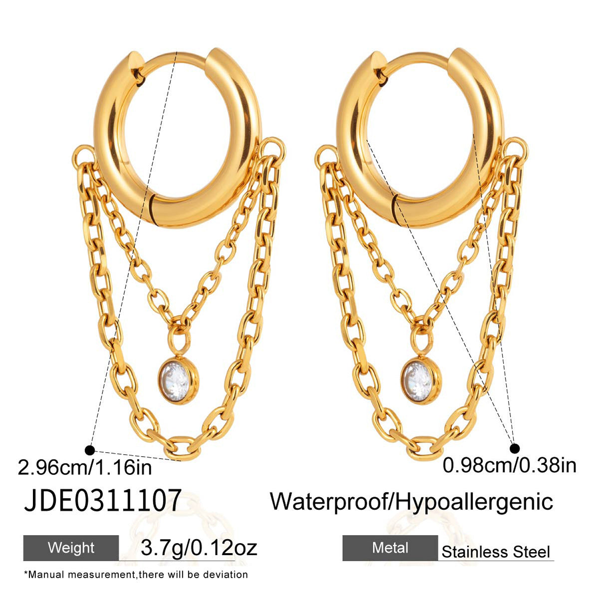 Pendientes de aro con borla de circonita cúbica, chapados en acero inoxidable, geométricos redondos y elegantes para mujer
