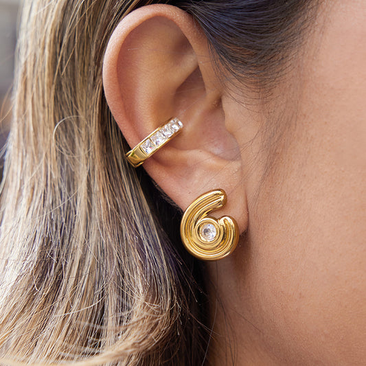 Pendientes Minimalistas de Acero Inoxidable con Geometría de Hilo y Circonitas para Mujer, Chapados en Oro PVD al Vacío, Pendientes de Lujo