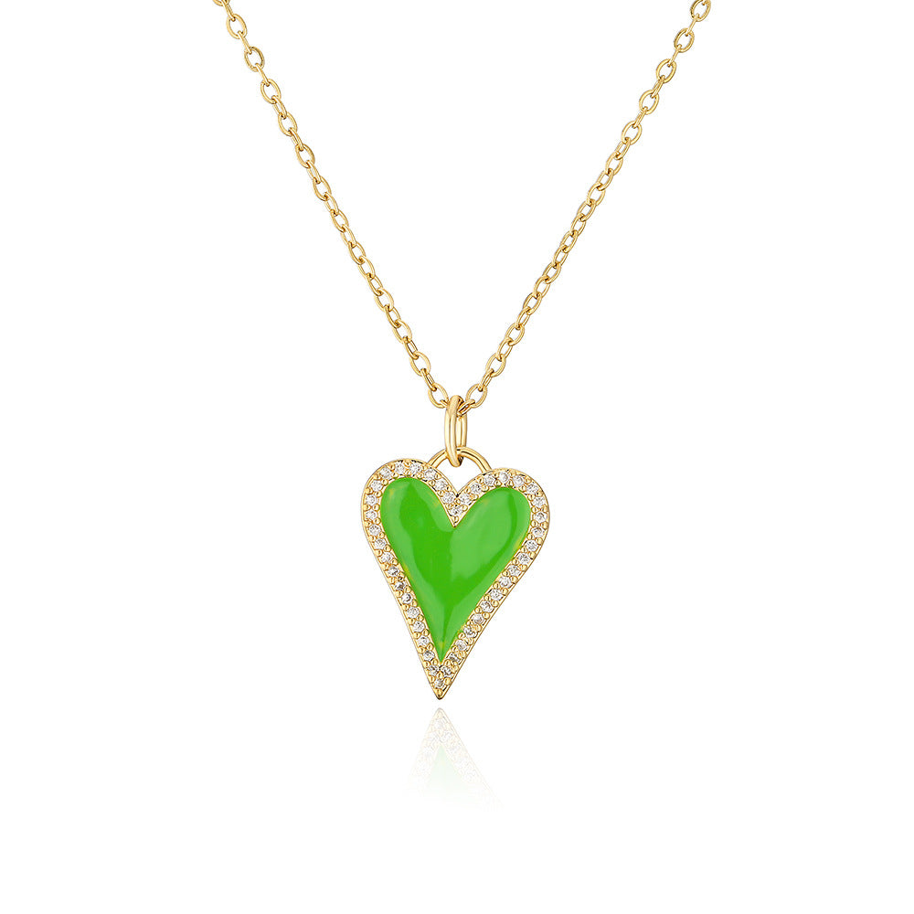 Minimalist Heart-Shaped Enamel Pendant Necklace for Women with Copper Base and Micro-Paved Zirconia