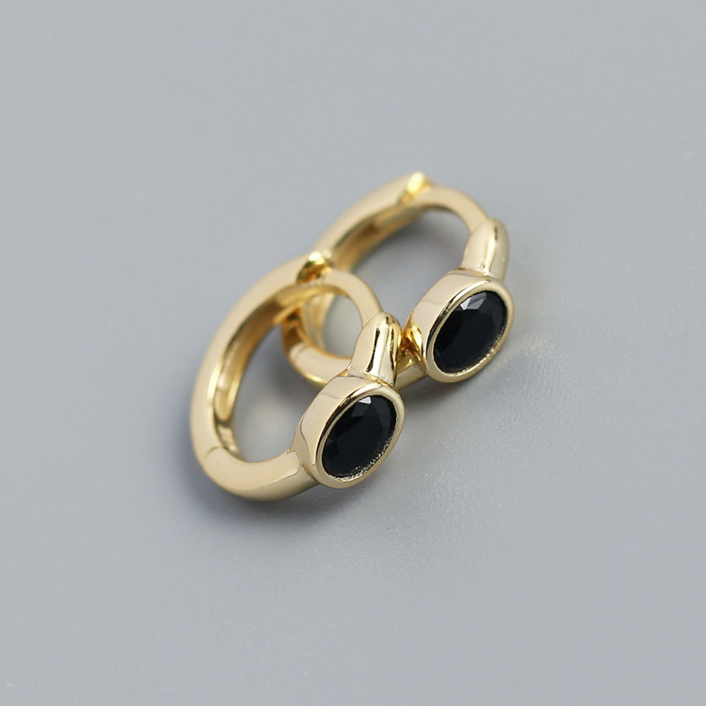 Minimalist 925 Sterling Silver Oval Geometric Cubic Zirconia Inlay Hoop Earrings for Women