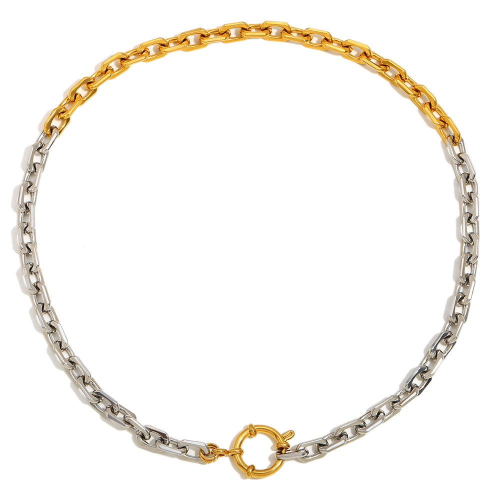 Collana con ciondolo geometrico minimalista in acciaio inossidabile con placcatura in oro 18 carati e chiusura a molla