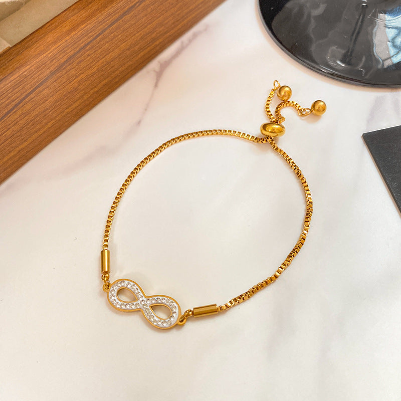 Minimalist Luxury Titanium Steel Micro-Pave Diamond Bow Bracelet