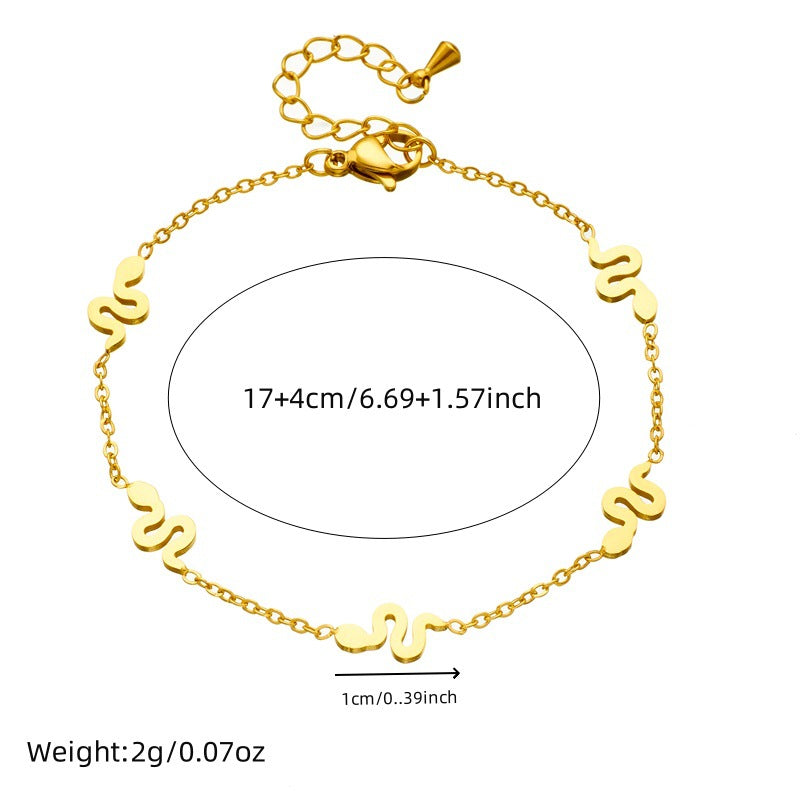 Set di Collana, Orecchini e Bracciale con Ciondolo a Serpente Minimalista in Acciaio Inossidabile Placcato