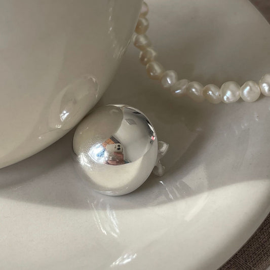 Orecchini a clip in argento sterling S925 con finitura galvanica, a forma di sfera geometrica minimalista per donna