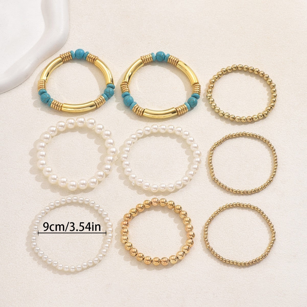 Set di bracciali in perle geometriche stile ufficio alla moda da donna, bracciali intrecciati fatti a mano con perline