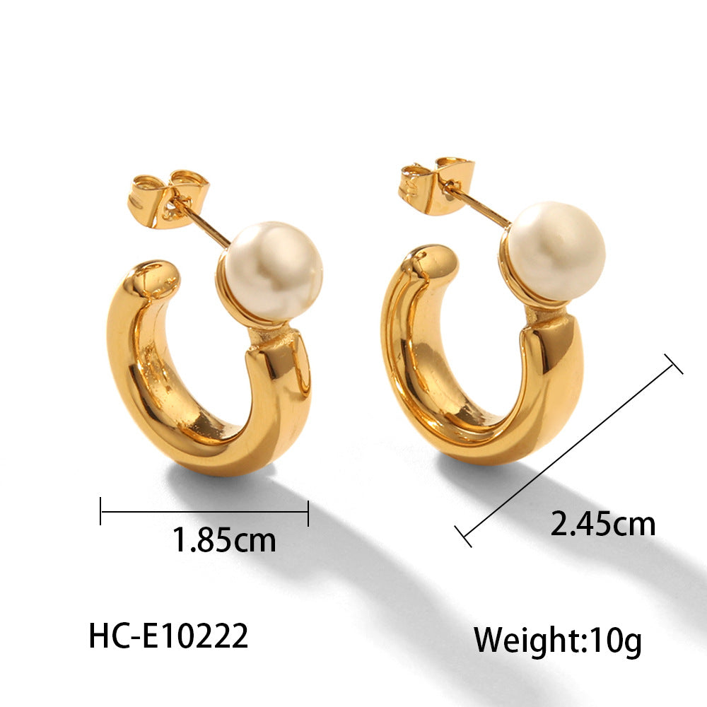 Orecchini a perno geometrici minimalisti in acciaio inossidabile con dettagli in perle da donna