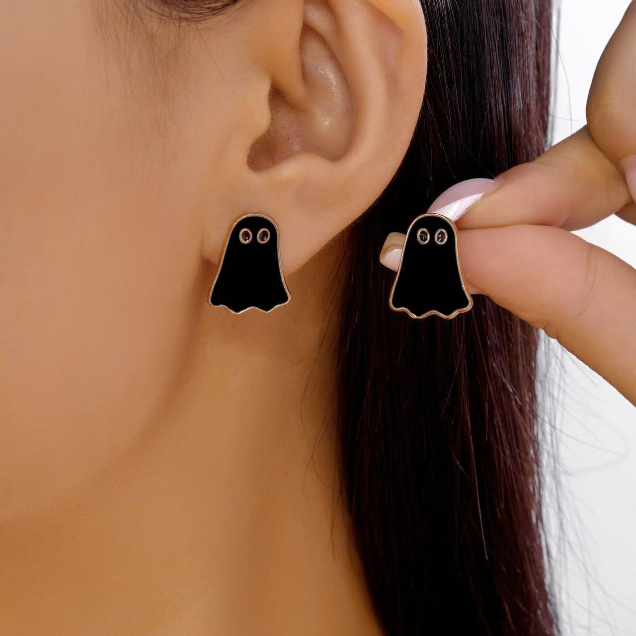 Cute Cartoon Ghost Alloy Plated Pendant Necklace Set for Women