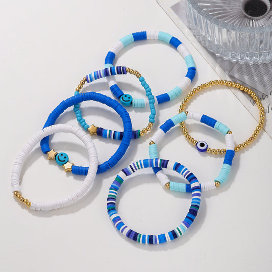 Bohemian Handmade Geometric Heart and Letter Resin Bead Bracelet Set with Stainless Steel and Brass Accents for Unisex