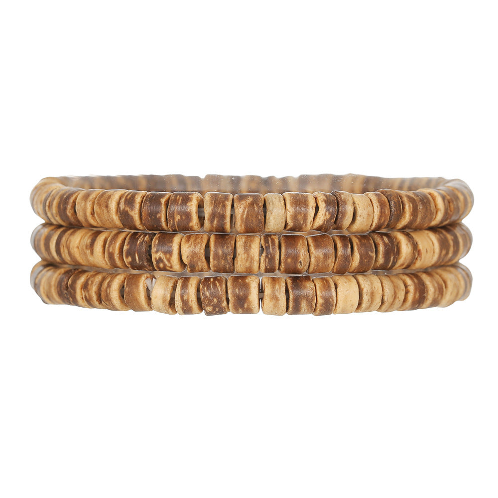 Hip-hop Punk Vintage Geometric Round Coconut Shell Handmade Bracelet Set for Unisex