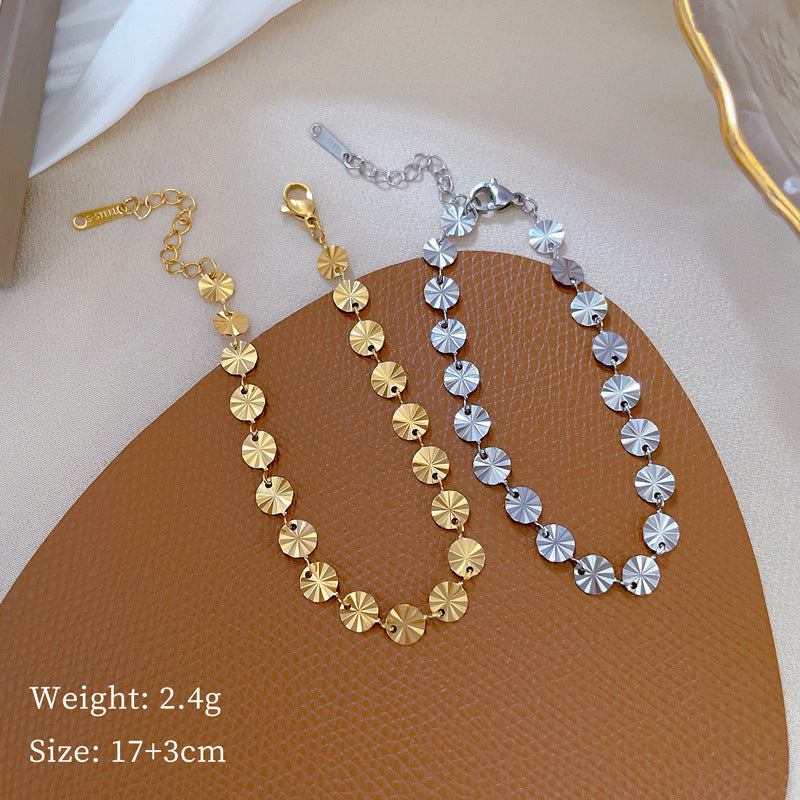 Minimalist Vintage Geometric Circular Constellation Bracelet for Women and Men Titanium Steel with Gold Plating Bean and Water Ripple Ethnic Pattern