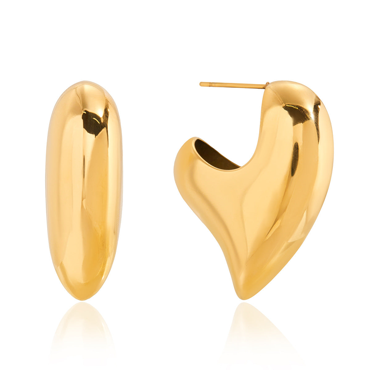 Elegantes aretes de acero titanio en forma de corazón para mujer con acabado chapado y postes de acero inoxidable