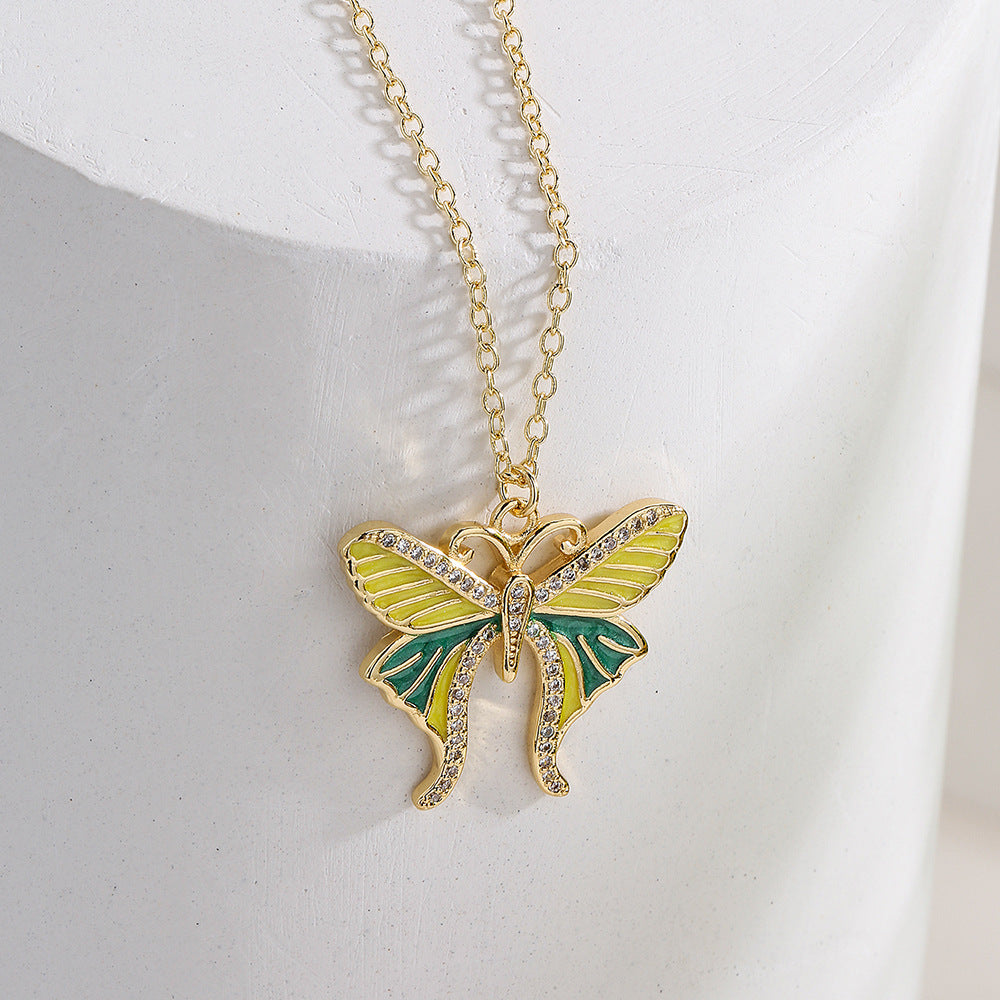 Minimalist Butterfly Pendant Necklace for Women Made of Brass with 18K Gold Plating and Enamel Finish Featuring Cubic Zirconia Inlay