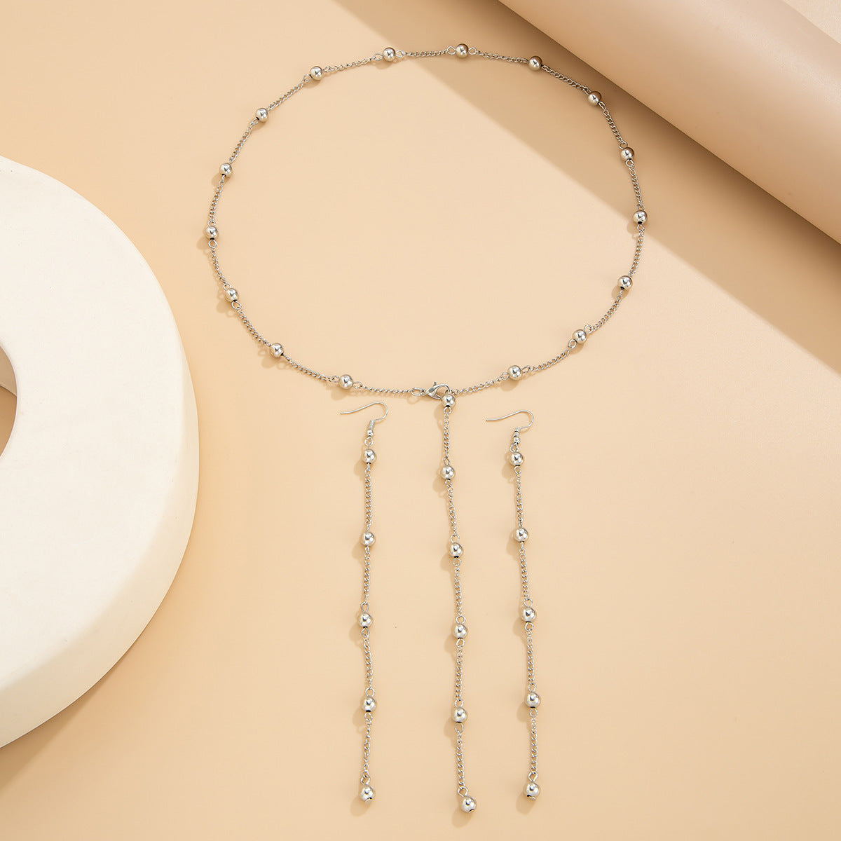 Minimalist Plated Alloy Heart Pendant Ball Chain Necklace with Tassel for Women