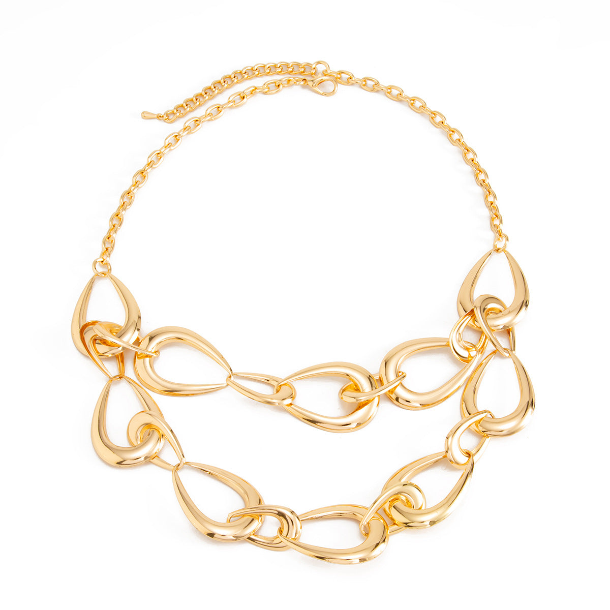 Punk Geometric Teardrop Hollow Double Layer Plated Iron Necklace for Women