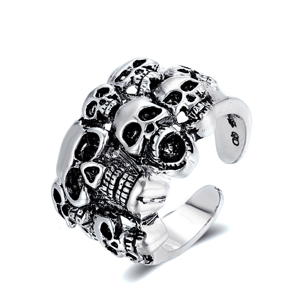 Gothic Punk Skull-Shaped Alloy Ring with Electroplated Finish for Unisex Streetwear Fashion