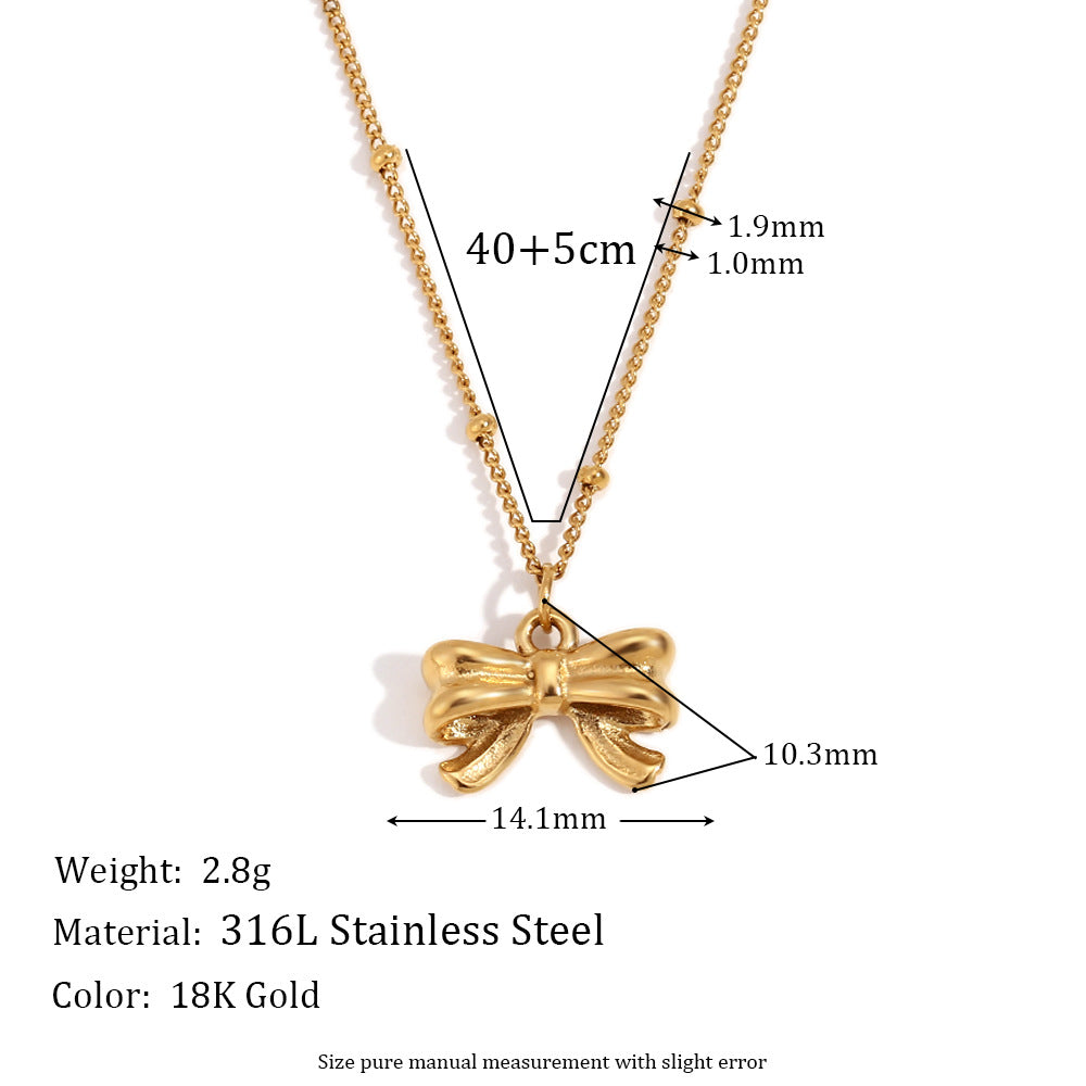 Minimalist Bow-Shaped Stainless Steel Necklace with 18K Gold Plating for Women