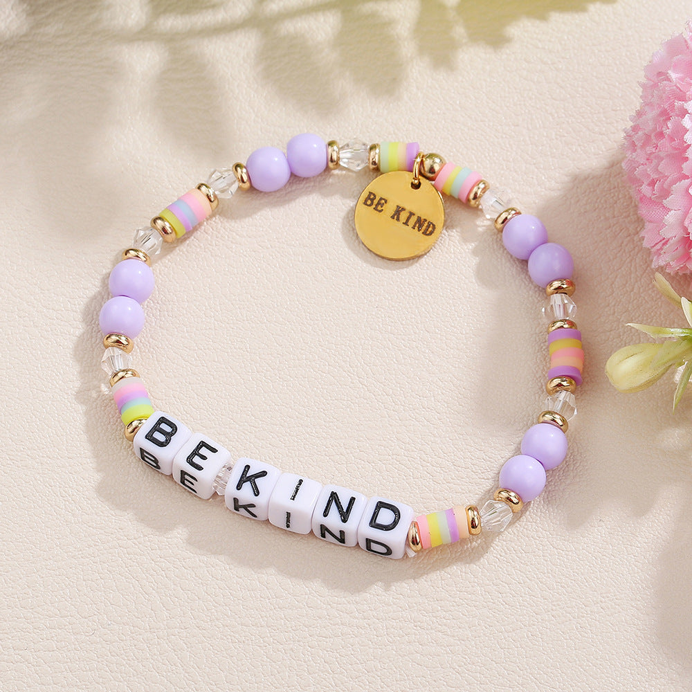 Sweet Acrylic Letter Charm Bar Bracelet for Women DIY Name Beaded Hand Jewelry