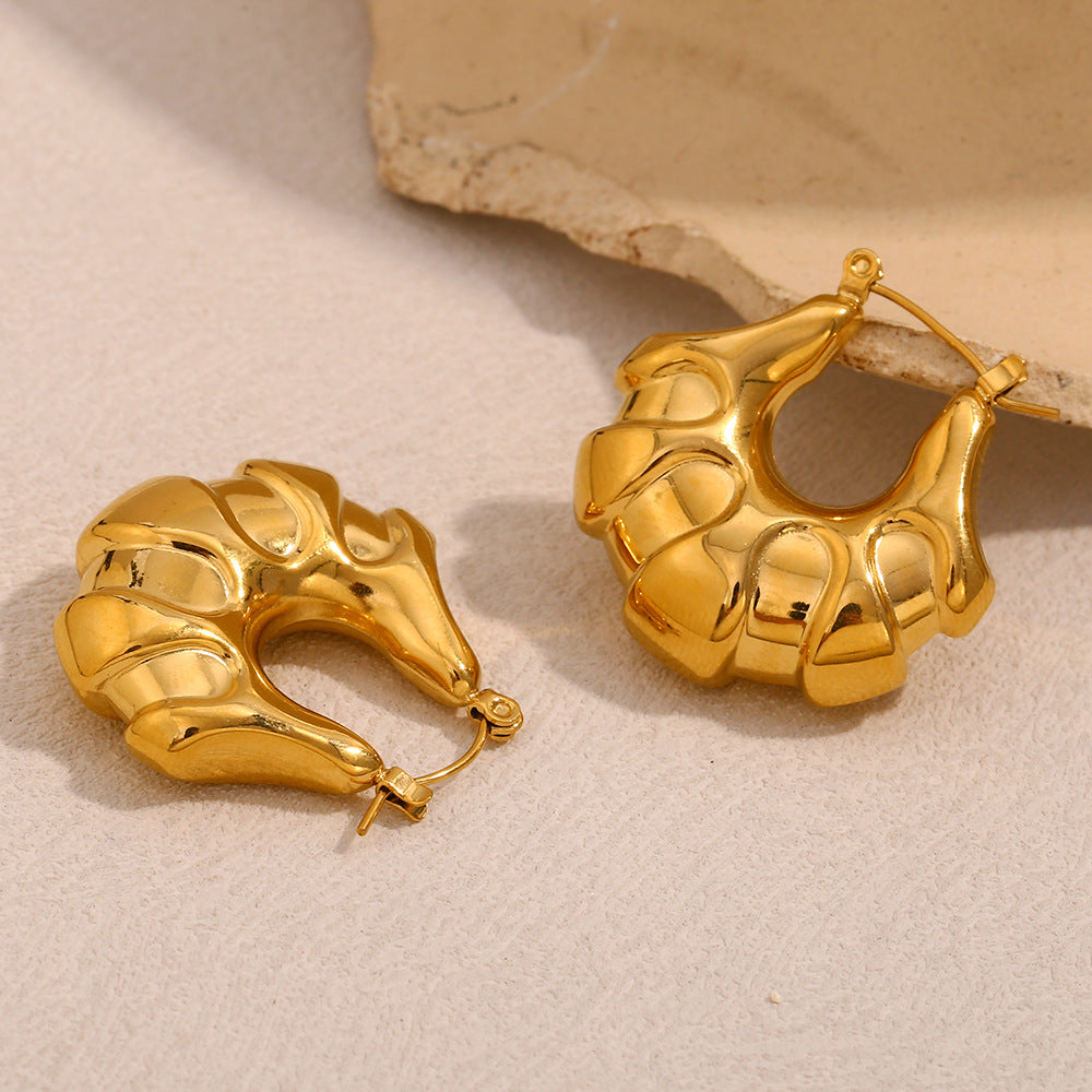 Minimalist Geometric Hollow Stainless Steel Earrings with 18K Gold Plating for Women
