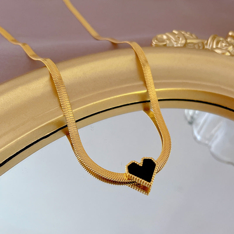 Geometric Heart Pendant Necklace for Women Titanium Steel Plated Gold Heart Chain Minimalist Sweet Locket Necklace