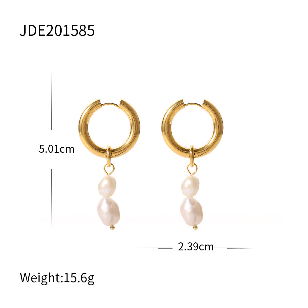 Orecchini geometrici minimalisti in acciaio inossidabile con pendente di perle d'acqua dolce per donna