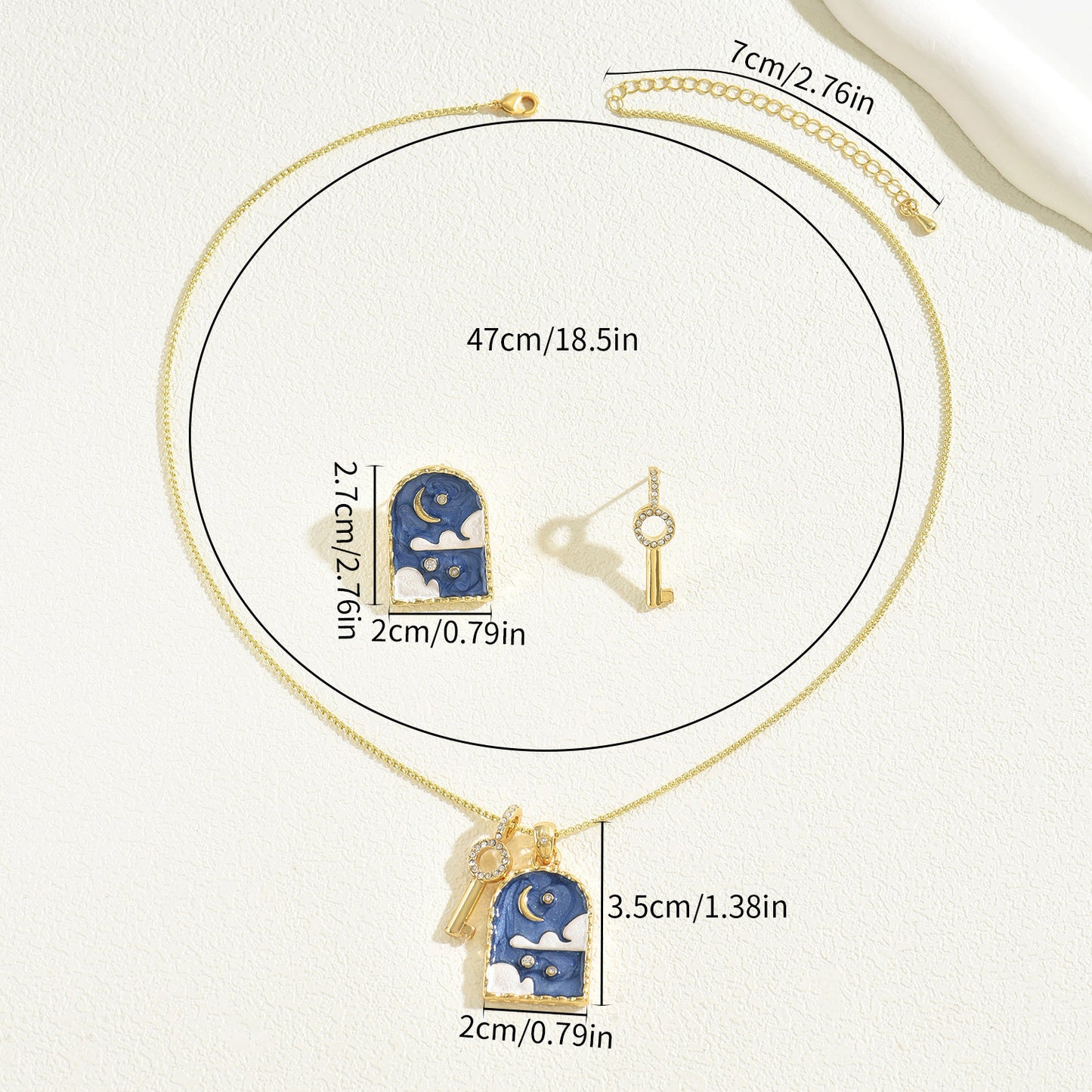 Fashionable Women's Tarot Pendant Necklace Set with Rhinestone Inlay and Enamel Detailing on Geometric Long Clavicle Chain