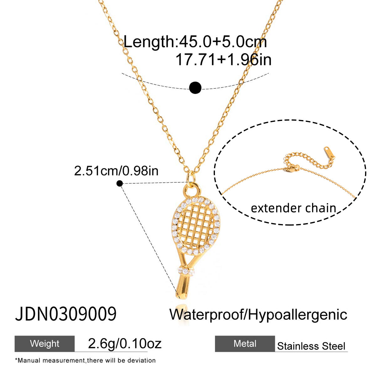 Collana con ciondolo a forma di racchetta da tennis in acciaio inossidabile con strass, design geometrico galvanizzato per donna